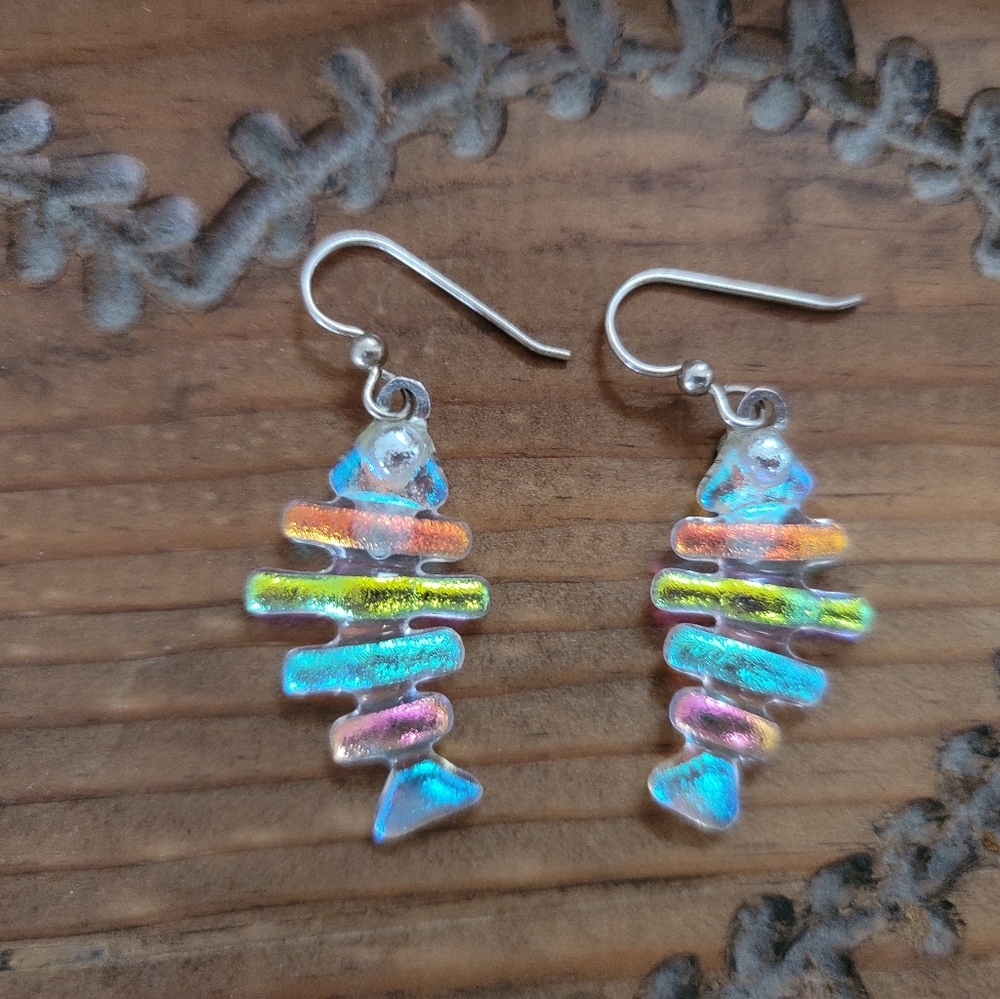 Beautiful dichroic glass bonefish earrings